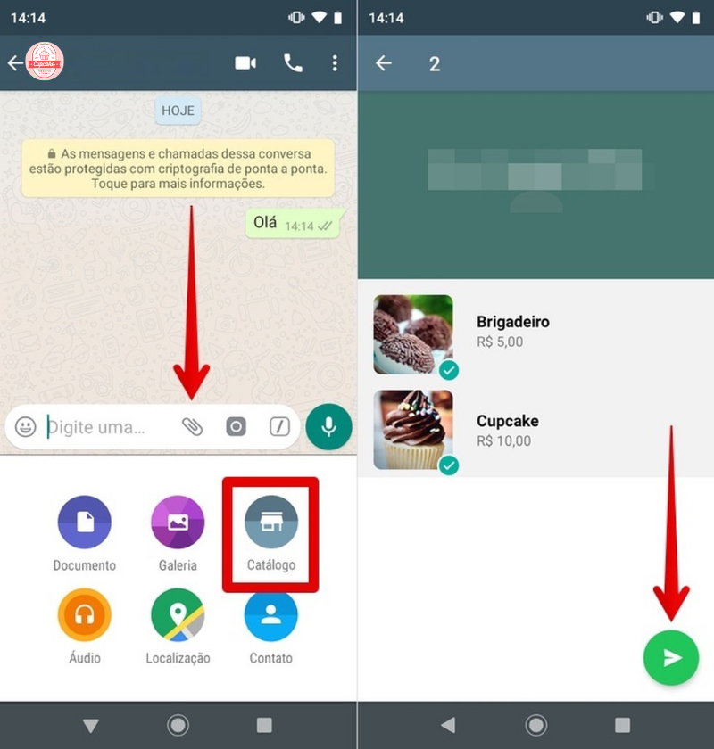 Imagem do catálogo do WhatsApp que mostra como enviar para uma pessoa.